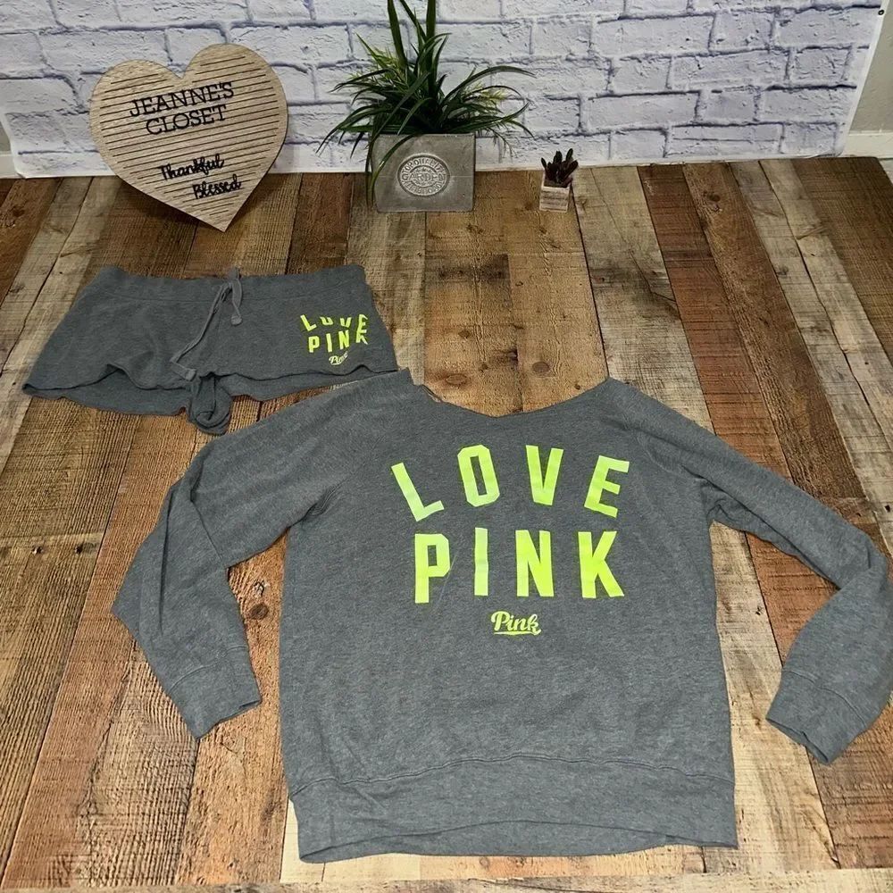 VICTORIA'S SECRET pink Scoop neck sweatshirt NEON  Slouchy Lounge Set